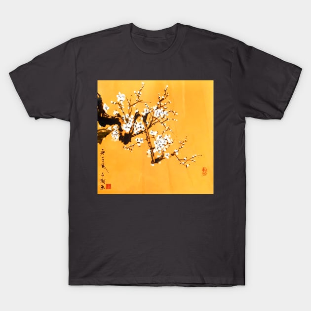 White Plum Blossom T-Shirt by Huluhua